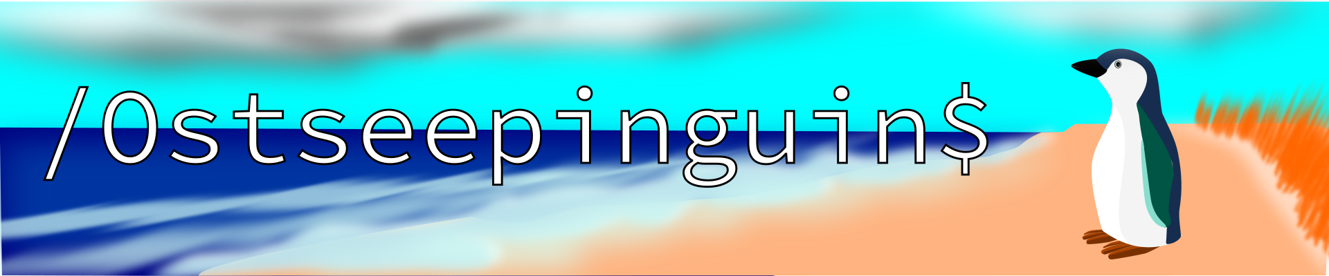 The Ostseepinguin banner showing a baltic penguin on the beach.